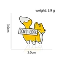 Cute yellow cartoon fox enamel brooch pin with Don't Look text sign and 3.0cm size detail - Don't Look Fox (CC169)