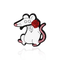 Cartoon Emaille-Pin weiße Maus mit roter Rose und poliertem Metall-Finish für Kleidung - Rose haltende Maus (CC1073)