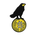 Enamel crow pin standing on a yellow $ gold coin collector badge accessory - Crow Gold Coin Style (CC194)