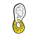 Creative white ear enamel pin with large yellow ring featuring Earring text - Fun Ear and Earring Style (CC196)