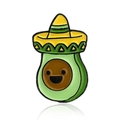 Lustige Avocado-Emaille-Anstecknadel mit gelbem mexikanischem Sombrero-Hut für Kleidung - Avocado mit Sombrero (CC697)