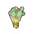 Spilla creativa in smalto a forma di cactus con viso sorridente e fiori rosa - Stile Bouquet di Cactus (CC296)