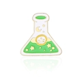 Green enamel science flask brooch with gold stars and moon detailing on white background - Laboratory Flask Style (CC279)