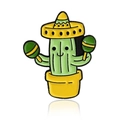 Cartoon-Emaille-Pin mit lachendem Kaktus, Sombrero und Maracas in einem Blumentopf - Kaktus mit Maracas (CC699)