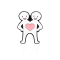Cartoon enamel friendship pins with two white figures and a pink heart detail - Gemini (CC2020)