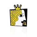 Modische Emaille-Anstecknadel im Poker-Queen-Design mit Krone und gelbem Q-Detail - Queen-Stil (CC1082)