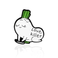 Insigne en émail de radis blanc amusant avec texte Love Killer faisant des pompes - Style Couché Love Killer (CC1557)