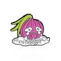 Close-up of a crying onion enamel pin featuring MY EYES text and vibrant purple colors - Crying Onion Style (CC148)