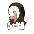 Cartoon gier emaille speld met Love Carrion bordje gemaakt van een zinklegering metaal - Gier Met Bord Stijl (CC309)
