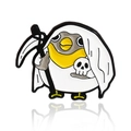 Broche créative en émail avec un petit pingouin faucheur en cape blanche et faux - Style Oiseau Faucheuse (CC407)