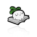 Broche en émail mignonne représentant un radis blanc lisant un livre sur un fond blanc pur - Style de Lecture (CC1558)