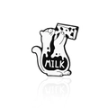 Lustige weiße Katze mit Kuhflecken Emaille-Anstecknadel mit MILK Schriftzug - Milch Katze Stil (CC1928)