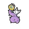 Whimsical purple surrealist enamel pin with green eye, gold crown and white wings - Surrealist Purple Winged Eye Style (CC909)