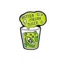 Cartoon green bitter melon juice enamel pin with a creative bubble border design - Bitter Melon Juice Drink Style (CC254)
