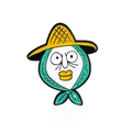 Cartoon pineapple hat head brooch with quirky facial expression and yellow plaid hat - Straw Hat Expression Face (CC1113)