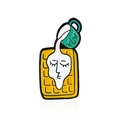 Creative coffee cup and waffle enamel brooch with green mug and flowing latte art face - Coffee Waffle Face (CC1114)