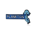 Cartoon enamel pin featuring a cute light blue jellyfish and white PLANKTON text design - Plankton Shape (CC154)