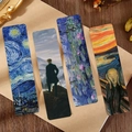 Artistic bookmarks set featuring famous oil paintings like Starry Night on a notebook - Masterpiece Series