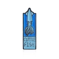 Cartoon blue cuttlefish enamel pin with black metal edges and CUTTLE FISH text logo - Cuttlefish Shape (CC156)
