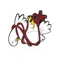 Creative white goose enamel pin featuring a cartoon bird tied with red ropes - Tied Rope Style (CC1491)