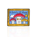 Enamel brooch with 'A family of three' mushrooms in a frame on white background - Mushroom Family Frame Style (CC1667)