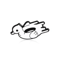 Cartoon flying duck enamel brooch pin with white finish and black outlines on white background - Cartoon Duck Style (CC111)