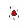 Creative enamel alphabet letter A brooch pin with a red heart on white background - Cc1729