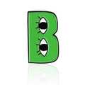 Cartoon green letter B enamel brooch with cute eyelash eye detail for clothing - Cc1730