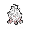 Artistic white enamel campfire brooch with pink wood logs and black plated edges - Grotesque Eyeball Bonfire (CC1409)