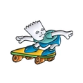 Cartoon enamel pin of a cat-faced skater boy character with a colorful skateboard - Funny Cat Face Skateboard (CC984)