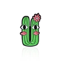 Cartoon cactus letter U enamel pin with pink flower and cute anthropomorphic face - Cc1749