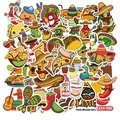 50 adesivi impermeabili cibo messicano con tacos, sombreros e cactus per valigie - Serie di Cibo Messicano 01