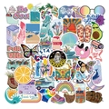 Flat lay of assorted waterproof vinyl stickers with colorful animals and nature designs - CNY220
