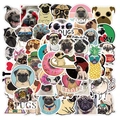 Set di 50 adesivi carlino carini impermeabili per valigie laptop e moto pug stickers - HT100