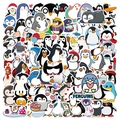 Set di 100 adesivi a forma di pinguino impermeabili per decorare valigie e motociclette - Serie di Pinguini Cartoni Animati