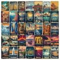 Set di 50 adesivi vintage con poster di viaggio per valigie e laptop con design artistico - Stile Illustrazione di Viaggio Vintage (YCK197)