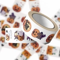 Roll of 500 cartoon Halloween stickers featuring pumpkins, ghosts, and wizard cats - Halloween Cartoon Stickers