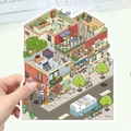 Dettaglio di un grande adesivo casa fragola 3D con illustrazione urbana isometrica - Angolo dell'Infanzia