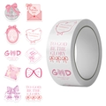 Rotolo di 500 etichette termiche con fiocco rosa e vari versetti della Bibbia - Stile Tema Religioso Fiocco Rosa