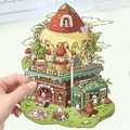 Casetta fragola 3D in carta con simpatici conigli per scrapbooking DIY e decorazione - Piccola Casa Fragola
