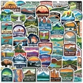 Close-up of vintage national park stickers featuring Blue Mountains and Glacier motifs - Vintage Travel Landscape Collection (FE261)