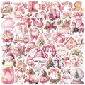 Set di 50 adesivi natalizi rosa con Babbo Natale e fiocchi per decorazioni fai-da-te - 50 fogli / Rosa