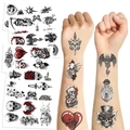 Adesivi per tatuaggi gotici con teschi e rose in bianco e nero per feste ed eventi - Serie Teschi Bianco e Nero
