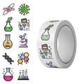 Roll of 500 science themed stickers featuring DNA and lab equipment on white background - Science Lab Theme