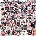 Halloween cartoon stickers in pink and black style for laptop and guitar DIY decor - 50 Sheets Pink Black Halloween Theme