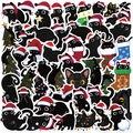 Set di 50 adesivi natalizi con gatto nero impermeabili per laptop e chitarra - Set Gatto Nero di Natale