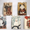 Set di 5 adesivi murali gatti vintage in stile giapponese con motivi d'arte Ukiyo-e - Set di 5 Serie Gatti (QH581)
