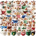 Lot de 50 autocollants de Noël pour tasses à café, étanches pour ordinateurs et guitares - Style Tasse à Café Bonhomme de Pain d'Épices de Noël