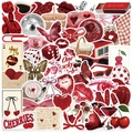 Set di 50 adesivi graffiti vintage Y2K rossi con motivi a ciliegia e cuore - 50 Pezzi/Busta (YCK395)