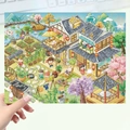 3D cartoon Halloween DIY scenery sticker featuring a cozy traditional courtyard with animals - Sticker Set / Pastoral Yard Scene (Large)